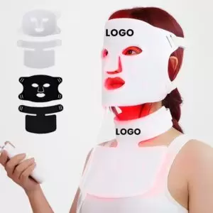 Premium 3-wavelength LED silicone facial mask and neck mask combination therapy set featuring a 4000mAh remote control smart power bank, flexible medical-grade silicone design for professional skin rejuvenation and anti-aging care.