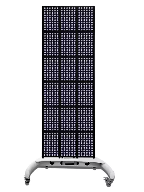 Heavy-duty vertical stand with rolling wheels designed for full body red light therapy panels, offering stable upright positioning
