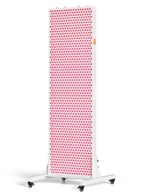 A lineup of heavy duty mobile roller stands and adjustable mounts designed for full body LED red light therapy panels